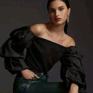 Anthropologie Sunday In Brooklyn Off Shoulder Tiered Puff Sleeve Top NWT S Small